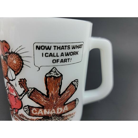 Vintage Federal Glass White Milk Glass Beaver Mug CANADA Maple Leaf Art Work - Picture 2 of 11